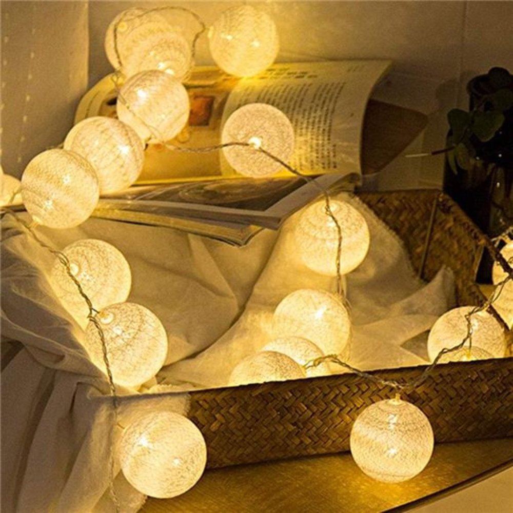 2 Pack Cotton Balls String Lights, Battery Operated 10 LED Hanging Lights